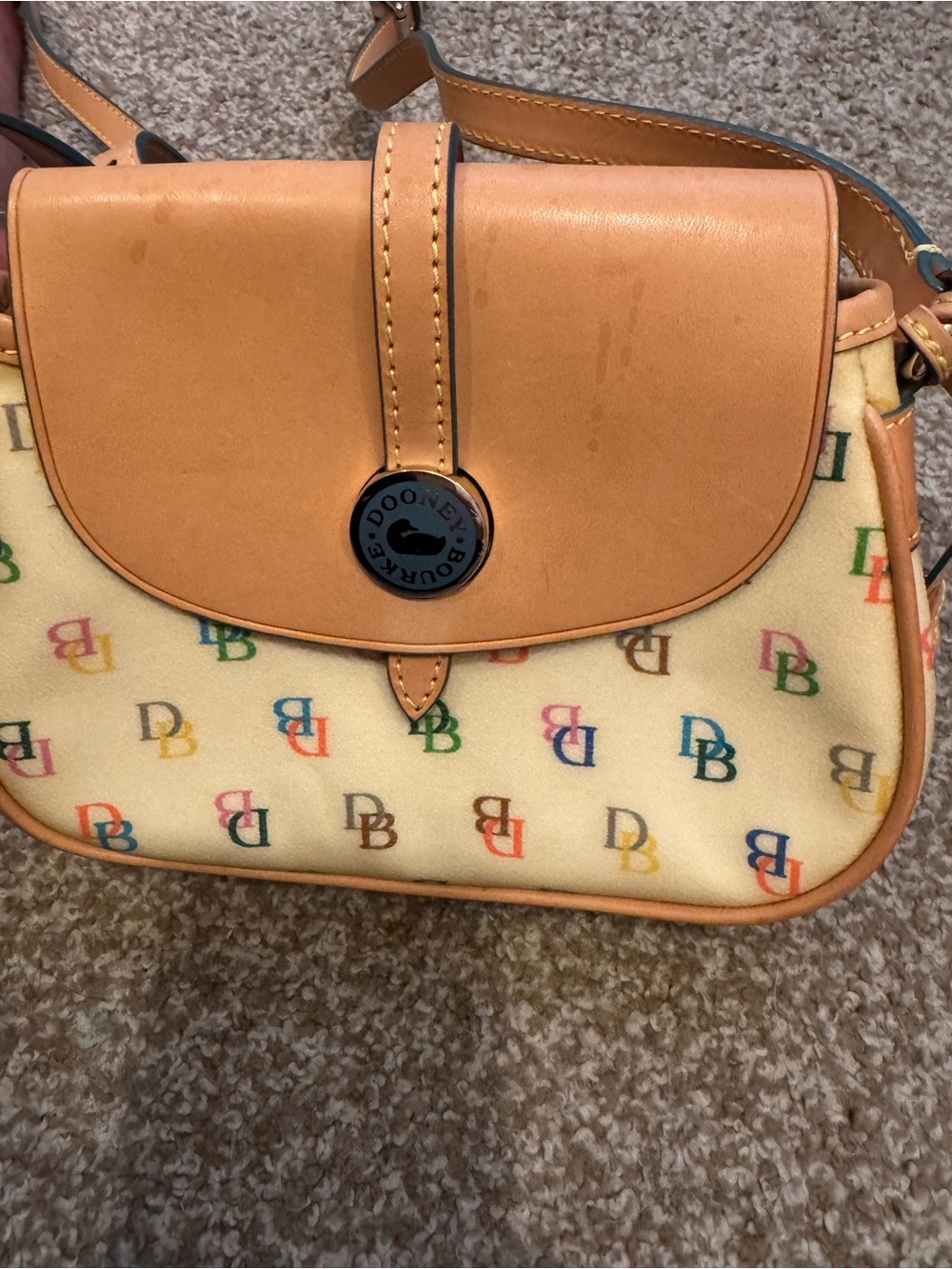 Dooney & Bourke Multicolor DB Logo Crossbody with Tan Trim *SEE ALL PHOTOS** - Picture 3 of 10